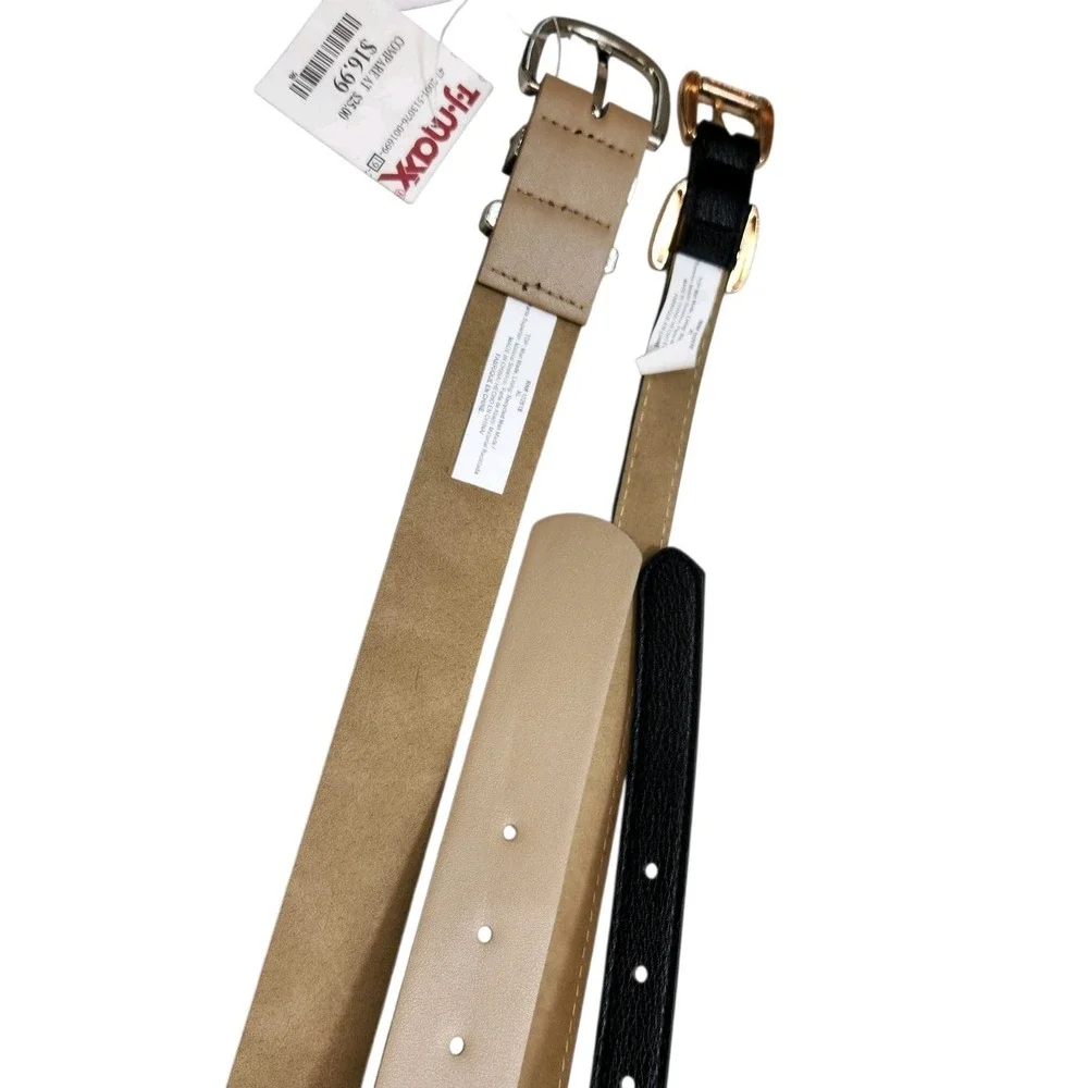 New With Tags Steve Madden Size XL Women's Belts Black W/ Rhinestones And Beige